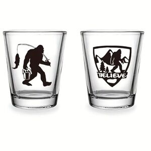 🆕 2pcs Bigfoot Sasquatch Series Shot Glasses 2 oz Fishing/Believe